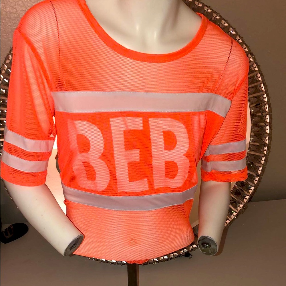 NWT BEBE Sport Mesh Top In Neon Mango